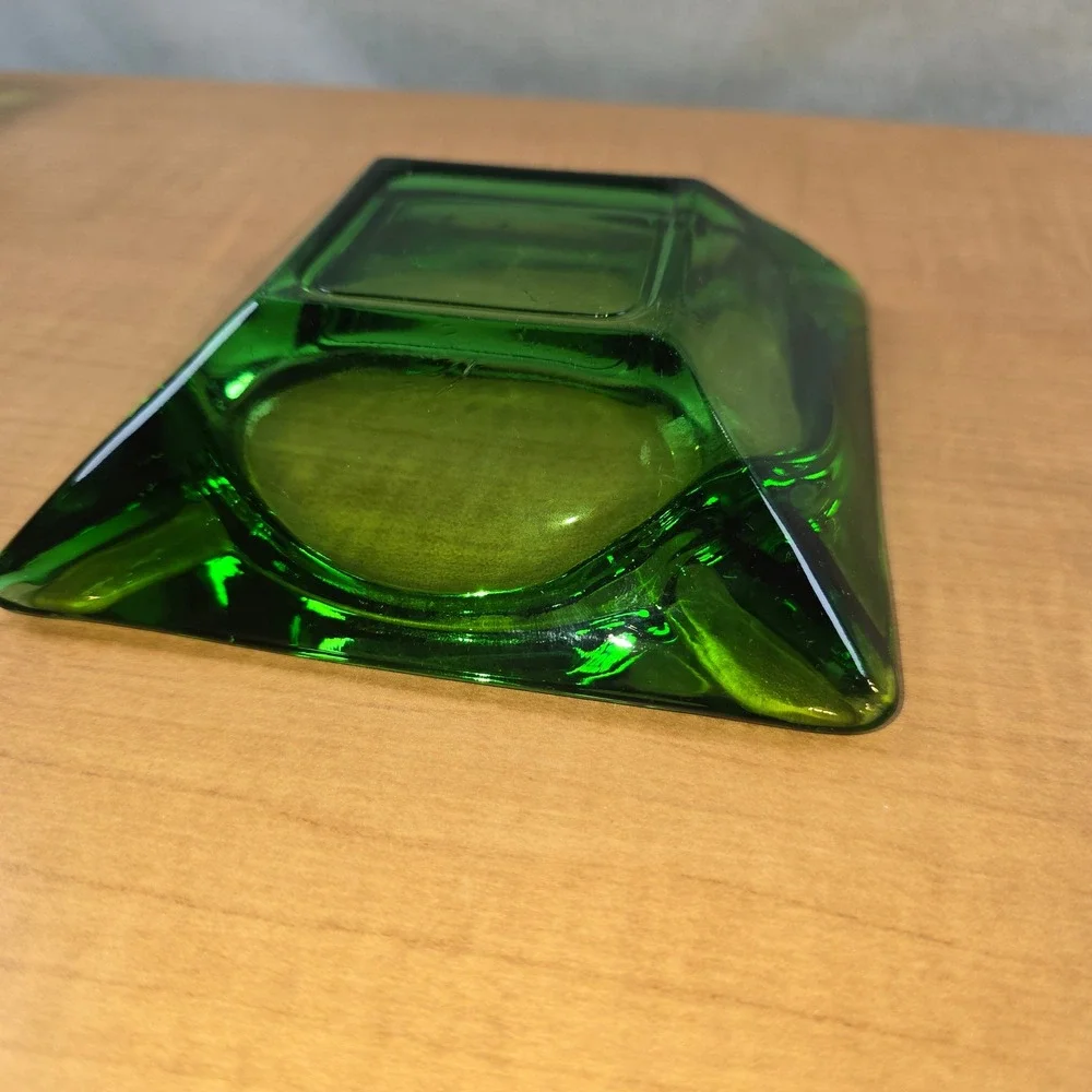 Vintage MCM Square Green Ashtray 6